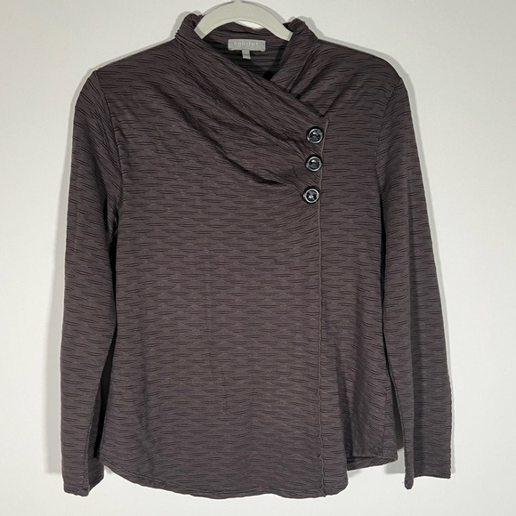 Habitat brown asymmetrical ruched top sz S organic comfy lagenlook - Picture 1 of 7